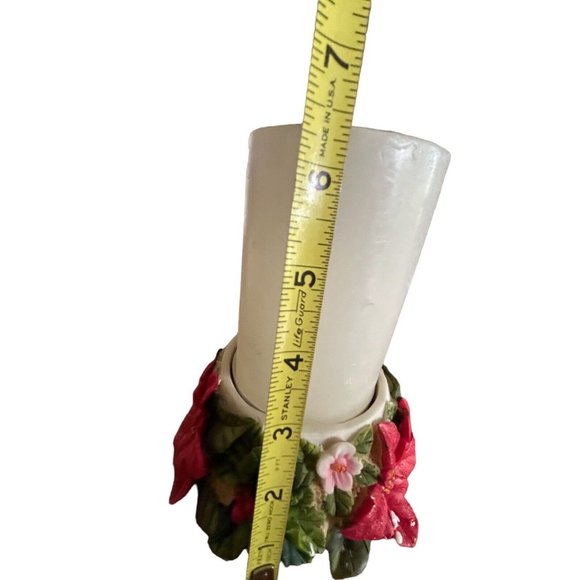 Vintage Poinsettia Floral Pillar Candle Holder w/Seasons Greetings add-on Dove** - Picture 8 of 14